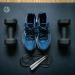 blue and black nike athletic shoes